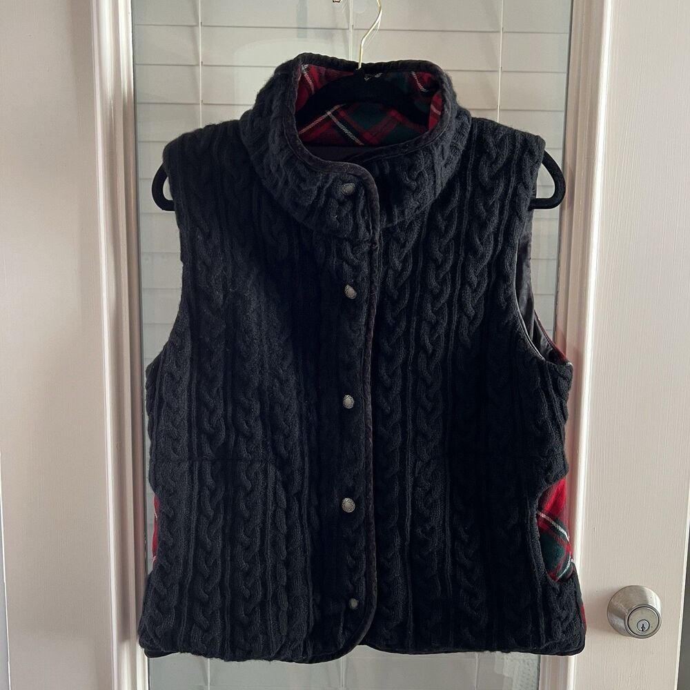 Pendleton‎ Women’s Cable Knit Vest Large Petite Wool Tartan Plaid